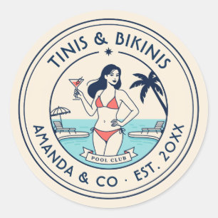 Preppy Pool Club Tinis & Bikinis Team Bruid Ronde Sticker
