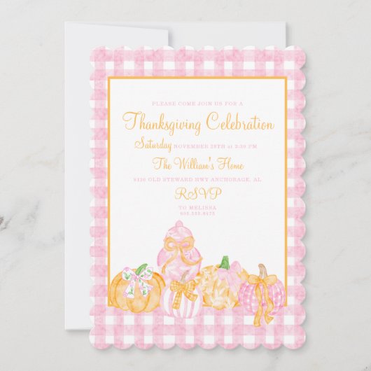 Preppy Pumpkin Bows Thanksgiving Feest Kaart (Voorkant)