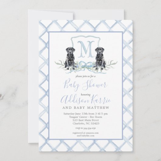 Preppy Puppy Dog Crest Baby shower uitnodiging (Voorkant)