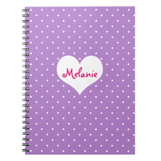 Preppy purple polka point coeur journal personnali (Devant)