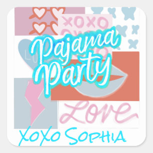 Preppy Pyjama Feestje Vierkante Sticker