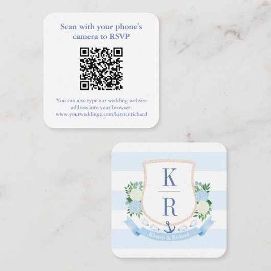 Preppy QR Code Kustmonogram Huwelijk RSVP Informatiekaartje (Voorkant / Achterkant)