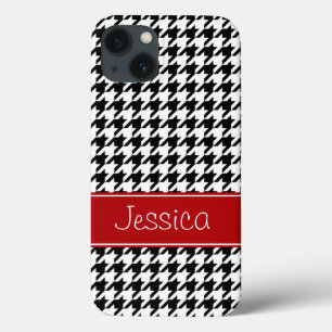 Preppy Red en Black Houndstooth op maat iPhone 13 Hoesje
