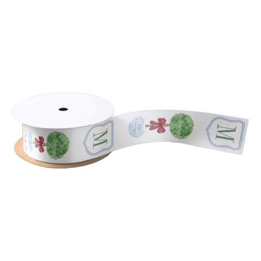 Preppy Red en Green Monogram Boxwood Kerstmis Lint (Spoel)