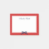 Preppy Red met White Polka Dot Blue Ribbon Post-it® Notes (Voorkant)