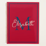 Preppy Red Navy bleu et crème Monogramme<br><div class="desc">Ce planificateur de calendrier simple et moderne dispose d'un monogramme preppy dans les tons bleu marine et crème sur rouge que vous pouvez personnaliser avec votre choix de nom et d'initiale.</div>