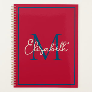 Preppy Red Navy Blue en Crème Monogram Planner