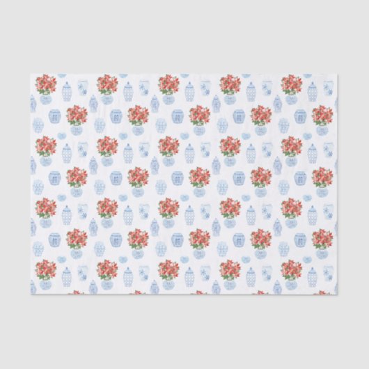 Preppy Red Poinsettia Ginger Jar Kerstfeestdag Tissuepapier (Voorkant)