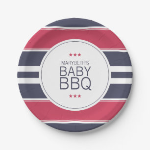 Preppy Red, White en Blue BBQ Baby shower Bord