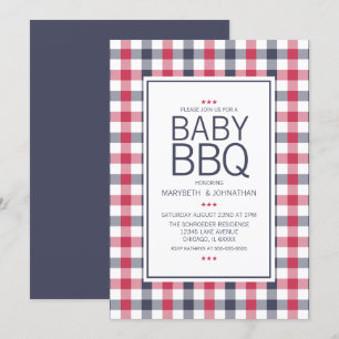 Preppy Red, White en Blue BBQ Baby shower Invitati Kaart