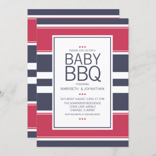 Preppy Red, White en Blue BBQ Baby shower Invitati Kaart