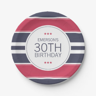 Preppy Red, White en Blue Birthday Paper Bord