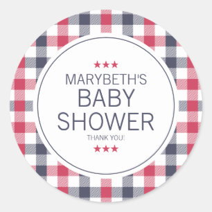Preppy Red, White en Blue Plays Baby shower Ronde Sticker