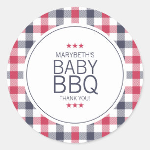 Preppy Red, White en Blue Plays BBQ-Baby shower Ronde Sticker