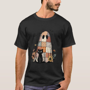 Preppy Retro Bloemstuk Werk Ghost en Zwarte Kat T-shirt