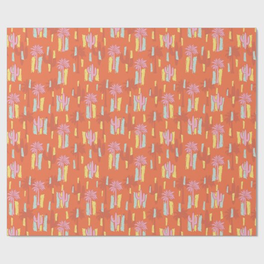 Preppy Retro Desert Road met palmbomen en cactus Cadeaupapier (Vlak)