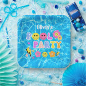 Preppy Retro Y2K Pool Party Gelukkig Gezicht Verja Papieren Bordje (Feest)