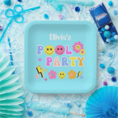 Preppy Retro Y2K Pool Party Gelukkig Gezicht Verja Papieren Bordje (Feest)