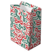 Preppy Ribbon Bows Kerst Rood Groen Medium Cadeauzakje (Achterkant Gekanteld)