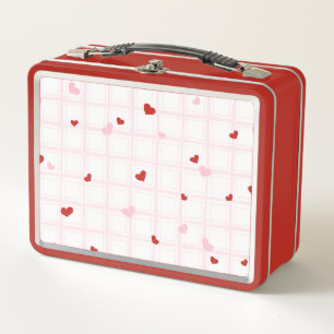 Preppy Rode Harten Roze Grid Esthetische Lunchbox