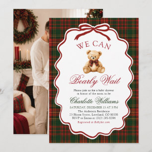 Preppy Rode Kerst Plaid Teddybeer Babyshower Kaart