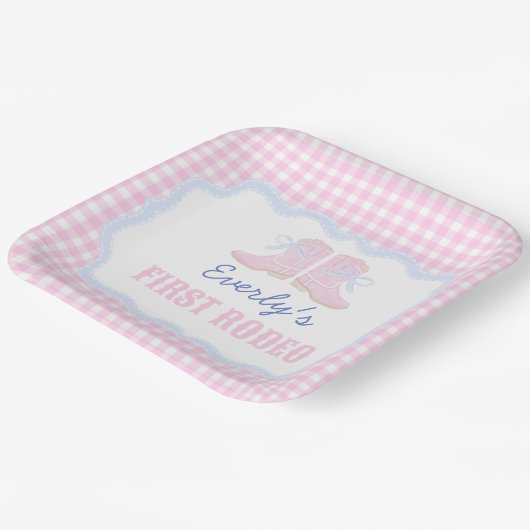 Preppy Rodeo Eerste Verjaardag Cowgirl Laarzen Papieren Bordje (Gebogen)