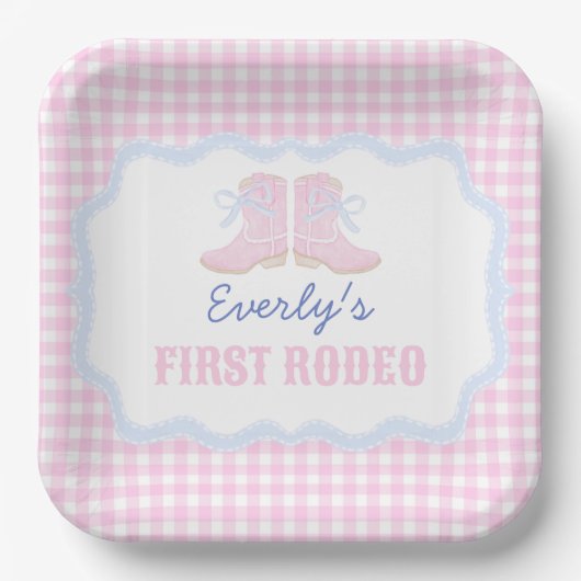 Preppy Rodeo Eerste Verjaardag Cowgirl Laarzen Papieren Bordje (Voorkant)