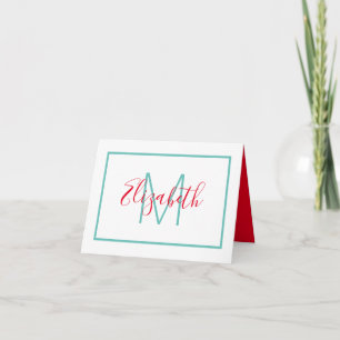 Preppy Rood en Monogram Aqua Notitiekaartje