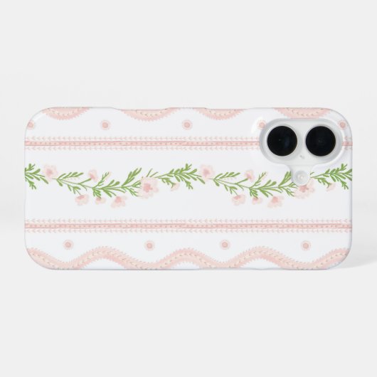 Preppy rose floral bande Coque iPhone 16 (Verso Horizontal)