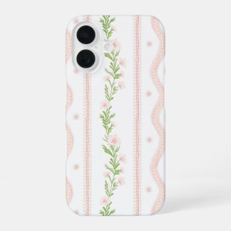 Preppy rose floral bande Coque iPhone 16