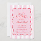 Preppy rose rouge Wavy Baby shower Invitation fill (Devant)