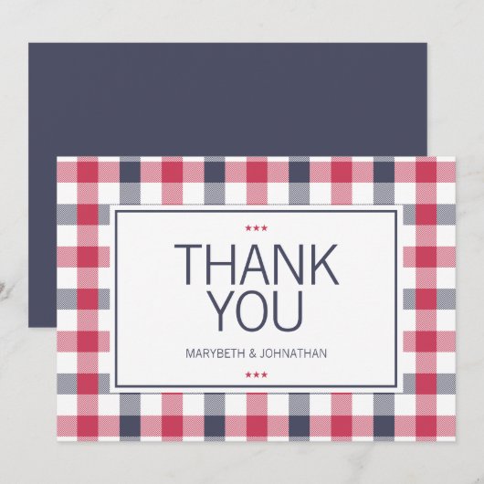 Préppy Rouge, Blanc et Bleu Plaid Carte de remerci (Devant / Derrière)