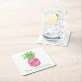 Preppy Roze Ananas Persoonlijk Vierkante Kartonnen Onderzetter (Insitu)