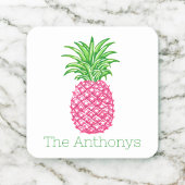 Preppy Roze Ananas Persoonlijk Vierkante Kartonnen Onderzetter