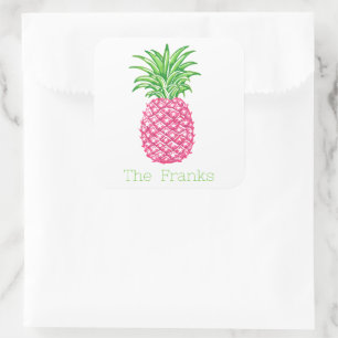 Preppy roze ananas sterren gepersonaliseerd vierkante sticker