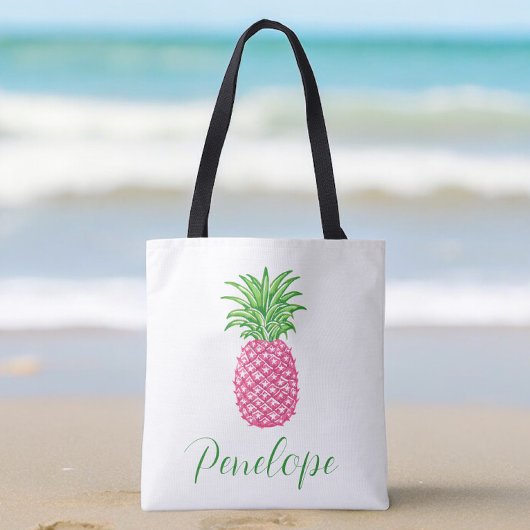 Preppy Roze Ananas Tropisch Persoonlijk  Draagtas