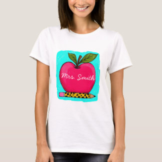 Preppy Roze Appel Juf Naam Shirt