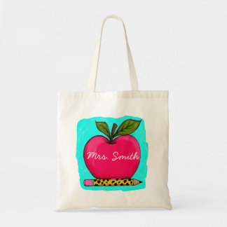 Preppy Roze Appel Onderwijs Naam Sticker Tote Bag