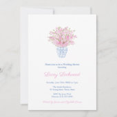 Preppy Roze Blauw Chinoiserie Trouwdouche Kaart (Voorkant)