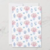 Preppy Roze Blauw Chinoiserie Trouwdouche Kaart (Achterkant)