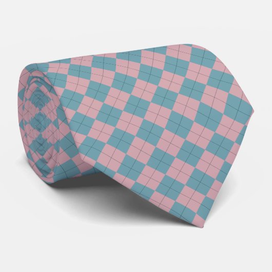 Preppy Roze, Blauw en Groene Argyle Designer Stropdas (Opgerold)