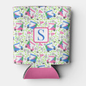 Preppy Roze Blauw Groen Golf Monogram Blikjeskoeler (Voorkant)