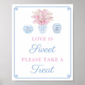 Preppy Roze Blauwe Zoete Favor Tafel Trouw Bruilof Poster (Voorkant)