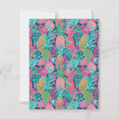 Preppy Roze Blauwgroen Navy Blauwe Ananas Monogram Notitiekaartje (Achterkant)