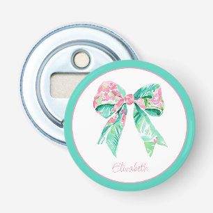 Preppy Roze Bloem Boog Persoonlijk Button Flesopener