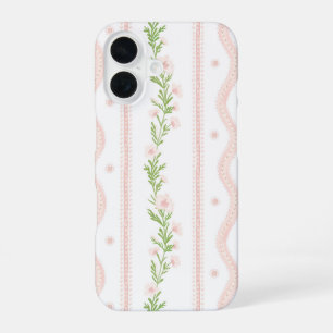 Preppy Roze Bloemen Streep iPhone 16 Hoesje