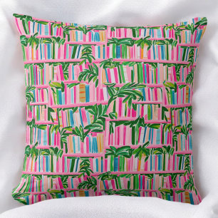 Preppy Roze Boekenkast Tropisch Kussen