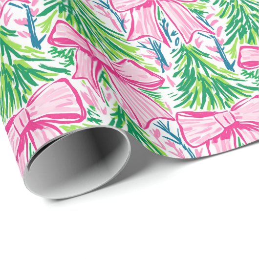 Preppy Roze Bogen en Garland Kerstmis Cadeaupapier (Rol Hoek)