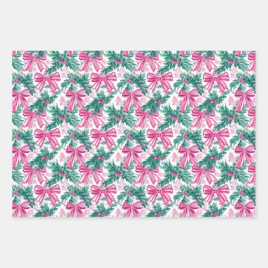 Preppy Roze Bogen en Garland Kerstmis Inpakpapier Vel (Voorkant 3)