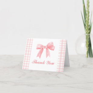Preppy roze boog gingham coquette verjaardag bedankkaart